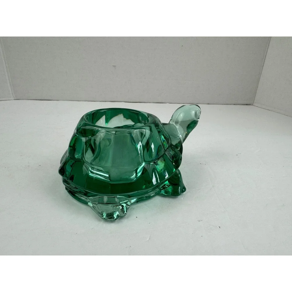 Vintage Indiana Glass Green Turtle Votive Candle Holder Figurine Heavy Emerald